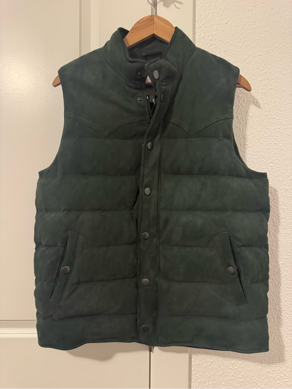 Neiman Marcus Men's Forest Green Quilted Suede Vest